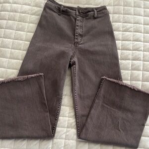Miou Muse Wide Leg Brown Frayed Hem Jeans. Slight stretch 98% Cotton 2% Spandex